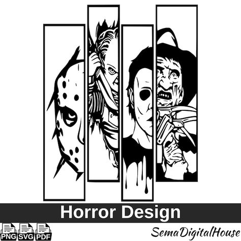 SemaDigitalHouse - Etsy Turkey Horror Movie Killers, Movie Killers, Halloween Villain, Halloween Cricut, Svg Horror, Halloween Decals, Friends Svg, Idee Cricut, Horror Artwork