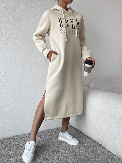 Sporty Dress Outfit, Hoodie Dress Outfit, Comfy Travel Outfit, Hooded Sweatshirt Dress, Hoodie Sweatshirt Dress, Dressy Casual Outfits, Sporty Dress, Dropped Shoulder Sweatshirt, Sweat Dress