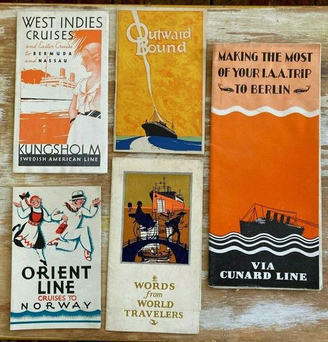 Vintage travel brochures cruises steamship Cunard West Indies Germany 1930's 1930s Travel Posters, Vintage Travel Magazine, Vintage Travel Brochure, Beach Brochure, Company Aesthetic, Zine Layout, Vintage Brochure, Travel Advertising Design, Travel Brochure Design