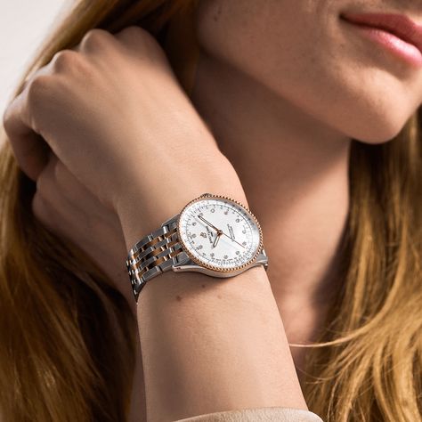 Wow her with a watch as sophisticated and timeless as she is: the Breitling Navitimer Automatic 36. Shown here on a stainless steel & 18kt red gold bracelet. 

#breitling #breitlingusa #navitimer #HamraJewelers Breitling Watches Navitimer, Breitling Navitimer, Breitling Watches, Rose Gold Beads, Personal Journey, Single Person, Best Diamond, Gold Case, Matching Bracelets