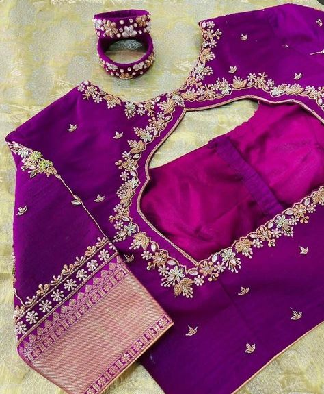 Dm@9640490158 Designer Emblished maggam work customised blouses Fabric: cottonsilk Dispatch: 4 days Price : .2600unstitched 3150stitched Colours and sizes can be customised accordingly Blouse Work Designs Silk, New Blouse Designs Work, Marriage Work Blouse Designs, Blouse Design Simple Work, Maggam Work For Dresses, Back Neck Maggam Work Designs, Maggam Work Back Neck Designs, Bridal Simple Blouse Designs, Aari Blouse Simple Designs