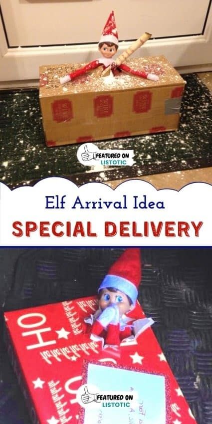 Special delivery Elf on the shelf has arrived. Your Elf on the shelf return ideas for arrival included this easy and fun Elf return in a box. Surprise look at this new Special delivery! See all the Elf on the shelf arrival ideas on Listotic! Elf On The Shelf Return, Elf Font, Elf Return, Elf On The Shelf Arrival, Elf Names, Elf Dress, Elf Clothes, Special Delivery, Personalised Box