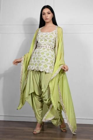 Pants Cape, Ritika Mirchandani, Net Embroidery, Dhoti Pants, Ivory Fabric, Party Suits, Simple Pakistani Dresses, Classy Photography, Green Hand