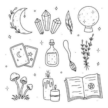 Credit to owner. Books Doodles Drawings, Drawing Ideas Magic, Magical Things To Draw, Witchy Doodles Easy, Magical Drawings Easy, Magic Drawing Ideas Easy, Tarot Doodles Easy, Witchy Doodles Step By Step, Witchcraft Drawing Easy