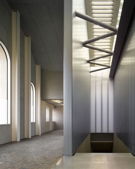 New Milan venue of Fondazione Prada Architectural project by OMA Rem Koolhaas, Oma Architecture, Fondazione Prada, Luxury Hotel Design, Prada Milano, Hotel Interior Design, Lobby Design, Structure Architecture, Amazing Spaces
