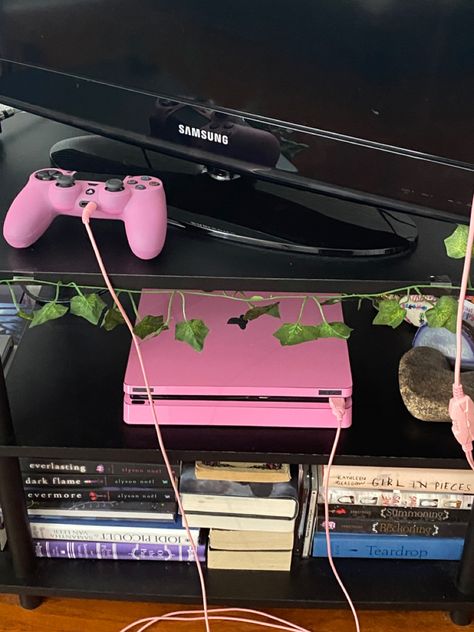 #pink #playstation #ps4 #pinkps4 #pinkplaystation #tropical #vines #books #gamesetup #roominspiration #aesthetic #ps4skin #skin Pink Playstation, Tropical Vines, Pink Games, Ps4 Skins, Iphone Obsession, Pink Girly Things, Dream Room Inspiration, Birthday List, Dream Backyard