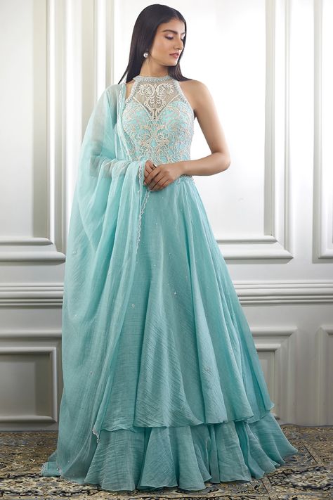 Sleeveless Anarkali, Chanderi Anarkali, Blue Anarkali, Fashion Show Dresses, Happy Dresses, Indian Bride Outfits, Blouse Designs Indian, Pakistani Dresses Casual, Beautiful Pakistani Dresses