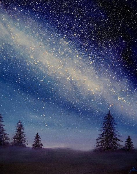 Oil Painting Night, Painting Night Sky, Landscape Painting Watercolor, Painting Night, Night Sky Painting, Canvas Painting Landscape, Night Landscape, Galaxy Painting, Sky Painting