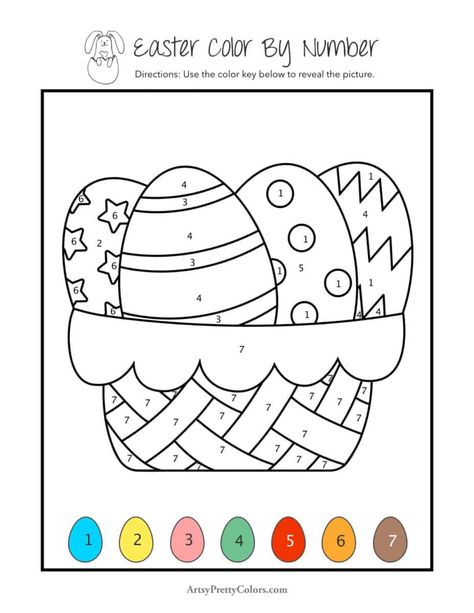 Free Easter Color By Number Printables - Artsy Pretty Colors Easter Color By Number, Number Printables, Printable Easter Activities, Easter Coloring Sheets, Easter Color, Color By Number Printable, Easter Coloring, Easter Lamb, Easter Printables Free