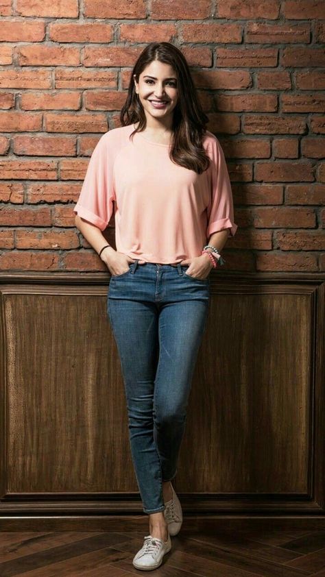 Actress Casual Outfit, Jeans Tops Indian Style For Women, Photo Poses In Jeans, Poses On Jeans And Top, Girls Jeans Top Fashion, Jeans Outfit Photoshoot, Jean Photoshoot Ideas, Simple Photo Poses, Bollywood Day In College Ideas