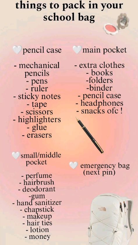 Schul Survival Kits, Middle School Essentials, School Emergency Kit, Studie Hacks, School Backpack Essentials, Middle School Survival, Back To School Bag, School Routine For Teens, Preppy School Supplies