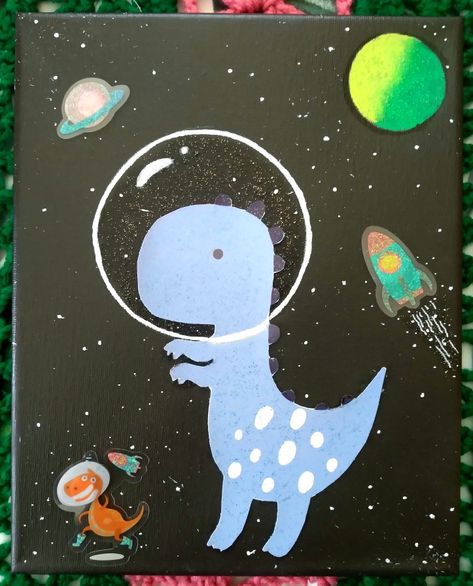 Tela, Cavas Art, Space Dinosaur, Diy Canvas Art Easy, Kids Canvas Painting, Disney Canvas Art, Kids Canvas Art, Space Animals, Black Canvas Paintings