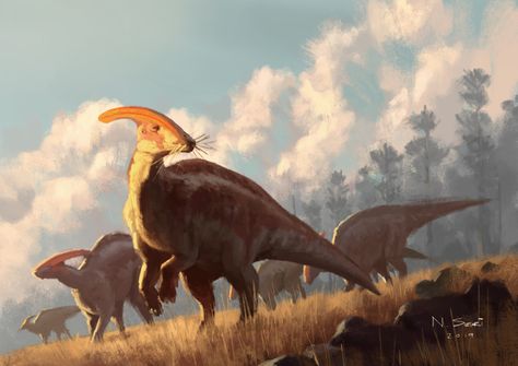 ArtStation - Parasaurolophus senses the danger, Napon Suzuki Art