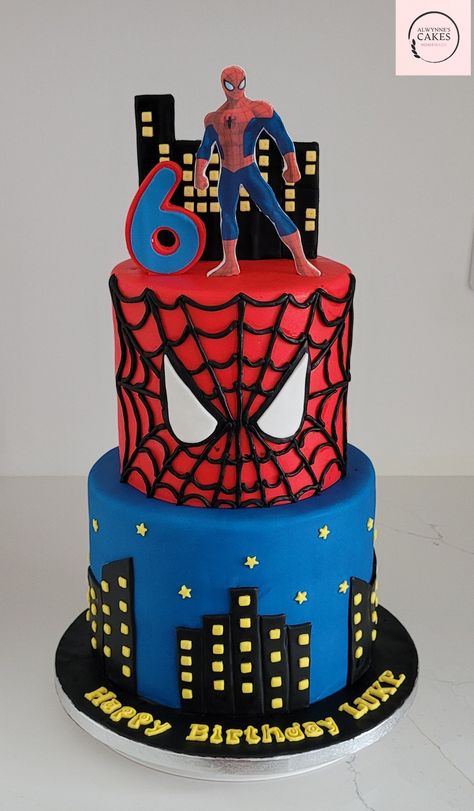 Spiderman Icing Cake, Spider Man Birthday Cake Diy, Spiderman Tier Cake, Spider Man Birthday Cakes For Boys, Two Tier Spiderman Cake, Spiderman Cake 2 Tier, Spiderman Bday Cake, Spiderman Cake 3rd Birthday, Kue Tart Spiderman