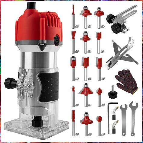 800W Compact Wood Router Tool, Portable Handheld Palm Router Woodworking,Electric Trimmer Wood Router with 15pcs Router Bits,Wood Laminate Router for Woodworking Handicraft and DIY Palm Router, Router Tool, Best Laminate, Router Projects, Trim Router, Woodworking Power Tools, Router Machine, Wood Router, Router Woodworking