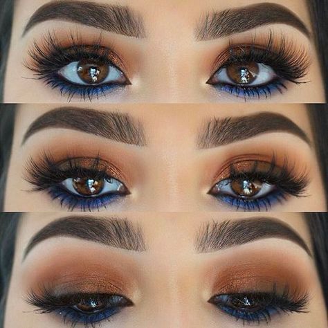 Eyeshadow Colours for Brown Eyes| Blogmas Day 13 ... ❤ Blue Eye Makeup Step By Step, Blue Eye Makeup On Brown Eyes, Eyeliner Brown Eyes, Blue Eyeshadow Looks, Smink Inspiration, Makeup Tip, Eyeshadow For Brown Eyes, Beauty Make-up, Brown Eyeliner