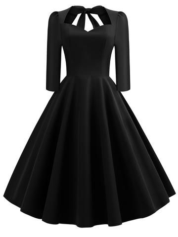 1950s Solid 3/4 Sleeve Dress Dresses 1950s, Vintage Party Dresses, Bow Tie Dress, 1950s Dress, Midi Dress With Sleeves, Tie Dress, Party Dresses For Women, Fesyen Wanita, Fit And Flare Dress