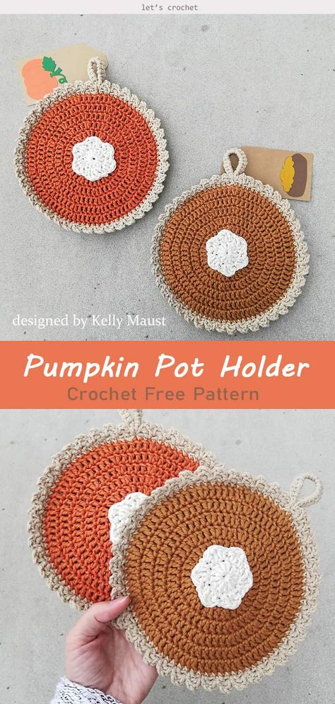 Crochet Pumpkin Pie Pot Holder Free Pattern #letscrochetfreepattern #crochethotpad #easycrochetpattern Fall Crochet Inspiration, Pie Pot Holder, Thanksgiving Crochet Patterns, Fall Crochet Projects, Thanksgiving Crochet, Crochet Pot Holders Free Pattern, Holiday Crochet Patterns, Crochet Potholder Patterns, Crochet Pumpkin Pattern