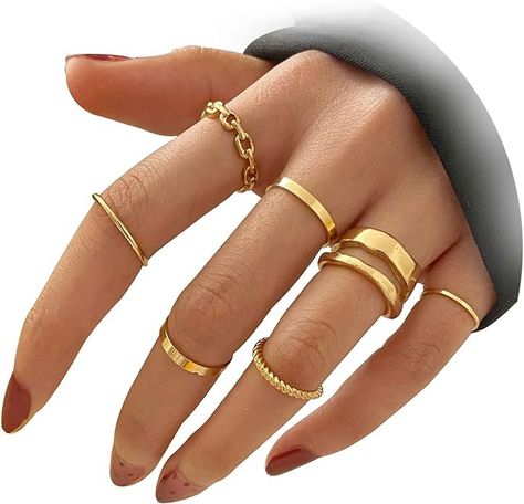 Amazon.com: FAXHION Gold Knuckle Rings Set for Women Girls Snake Chain Stacking Ring Vintage BOHO Midi Rings SIze Mixed (Gold Color): Clothing, Shoes & Jewelry Knuckle Rings For Ladies, Minimalist Rings Simple, Single Rings, Rings Vintage Boho, Rings Set For Women, Set Of Rings, Rings Minimalist, Mothers Day Rings, Simple Rings