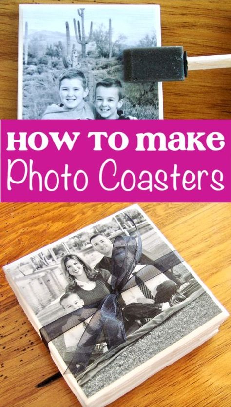 Cute Little Crafts, Photo Coasters Diy, Mod Podge Pictures, Ceramic Tile Crafts, Little Crafts, Picture Coasters, Diy Coasters Tile, Homemade Coasters, How To Make Photo