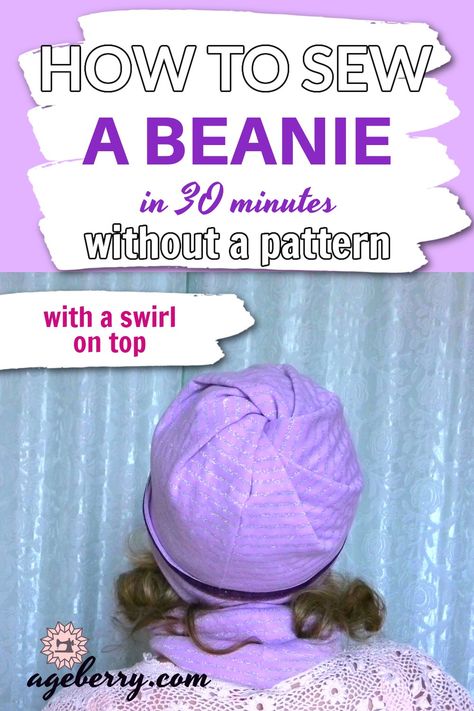 Sewing tips on making DIY beanie hat easily without a pattern Diy Beanie Hat, Sew A Beanie, How To Make A Beanie, Diy Beanie, Beanie Pattern Free, Knit Beanie Pattern, Sewing Hats, Hat Diy, Sewing Fleece