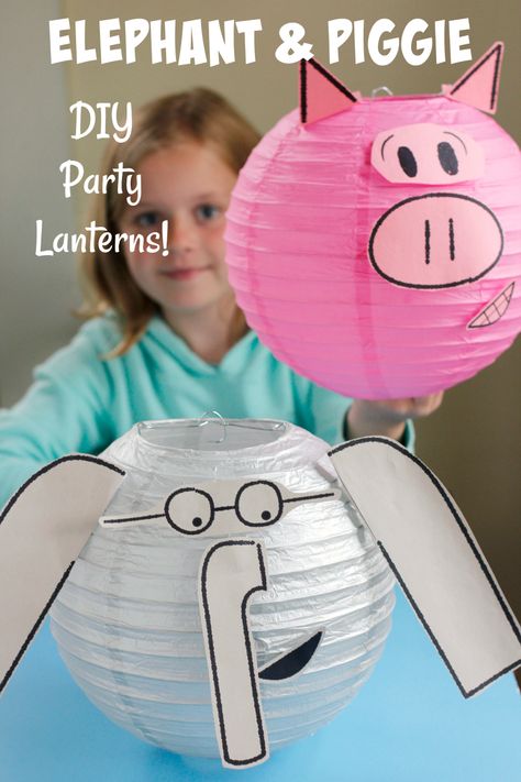 We're having a blast crafting with Elephant & Piggie books, celebrating 10 years of the series! How cute are these paper party lanterns?! Enter to win your own party pack of fun on the blog to celebrate the book series with us!! #mofun #ad Elephant And Piggie Bulletin Board, Elephant And Piggie Crafts, Mo Willems Pigeon, Piggie And Elephant, Mo Williams, Party Lanterns, Student Incentives, Elephant And Piggie, Preschool Rooms