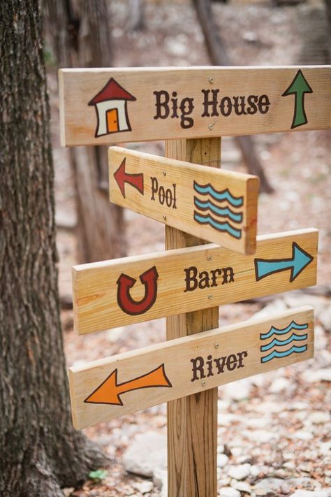 Camp Directional Signs Camp Signage, Summer Camp Style, Direction Sign, Peace Pole, Rain Wedding, Camping Theme Party, Rustic Wedding Chic, Camp Style, Camping Signs