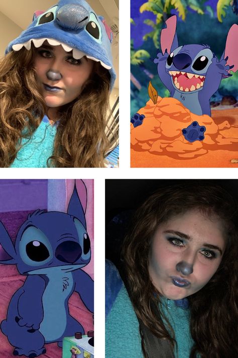 Stitch Costume Makeup, Stitch Disney Makeup, Stitch Face Paint Easy, Stitch Makeup Halloween, Stitch Eye Makeup, Stitch Inspired Makeup, Stitch Makeup Look, Stitch Halloween Makeup, Stitch Makeup Disney