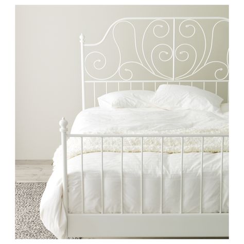 IKEA - LEIRVIK, Bed frame Ikea Leirvik, Leirvik Bed, White Iron Beds, Ikea Catalogue, Double King Size Bed, Chambre Inspo, White Bed Frame, Iron Bed Frame, Ikea Catalog