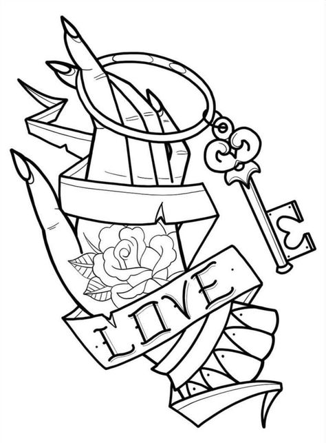 Free Printable Tattoo Coloring Pages For Adults, Tattoo Outline Drawing Stencil Ideas Easy, Tattoo Coloring Pages, Skull Coloring Pages, Adult Coloring Books Printables, Tattoo Outline Drawing, Tattoo Zeichnungen, Words Coloring Book, Love Coloring Pages