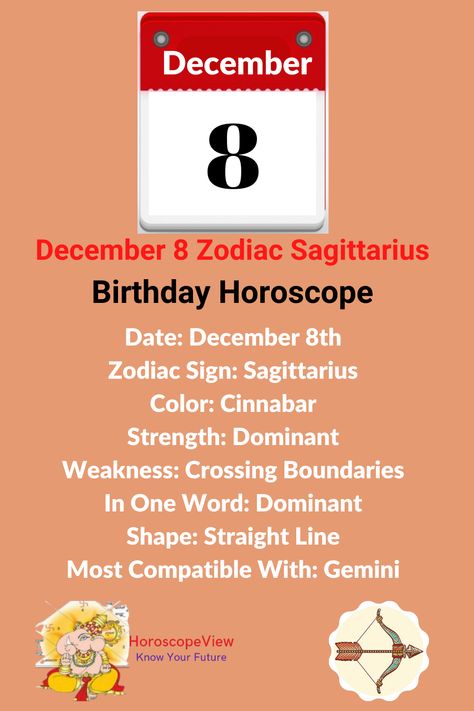 December 8 Zodiac Sign KW In this post, you will get more information about birthday astrology and horoscope predictions of December 8 zodiac for all life predictions and aspects that help you lead your life happily. In this article, you will get to know all about Nov 8 Sagittarius zodiac predictions such as love, job, money, marriage, business, family, education, children, health and more. Also, you will get an answer for what is the zodiac Sign for December 8? Personality Characters, Positive And Negative Traits, Zodiac Predictions, December Zodiac, Boring Relationship, Sagittarius Compatibility, Birthday Personality, Zodiac Sign Sagittarius, Zodiac Characteristics