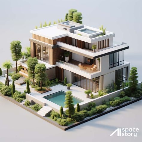 Credit to: Facebook Page "AI Space Story" Sims 4 Houses 50x50, Sims4 Modern House, Interior Design Sims 4, Sims Modern House, 3 Story Apartment, Sims Mansion, Studio Apartment Plan, Villa Designs, Small House Exterior