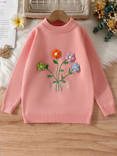 Floral Pullover, Designer Dresses Casual, Embroidery Flowers Pattern, Mock Neck Sweater, Girls Sweaters, Embroidery Flowers, Girls Clothing, Clothing Shop