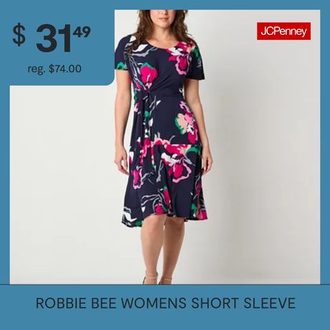 Style this women's Robbie Bee floral fit-and-flare dress with strappy heels and gold jewelry for special occasions. It's made from a knit fabric with a scoop neckline, short cap sleeves, and a knee-length.Closure Type: Pullover HeadNeckline: Scoop NeckSleeve Length: Short SleeveSleeve Style: Cap SleeveApparel Length: 36 InchesDress Length: Knee LengthFiber Content: 95% Polyester, 5% SpandexFabric Description: ItyCare: Machine Wash, Dry FlatCountry of Origin: Imported