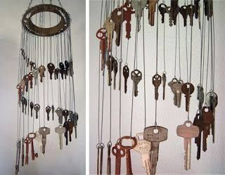 Wind chime of keys... the directions with this assumed you knew something about "how to", which wasn't much use to me! I googled and found this you-tube instructional video: http://eco-friendly.wonderhowto.com/how-to/make-eco-friendly-windchime-out-keys-249721/ Carillons Diy, Key Crafts, Hantverk Diy, Old Key, Old Keys, Diy Wind Chimes, Keys Art, Wind Chime, Crafty Craft