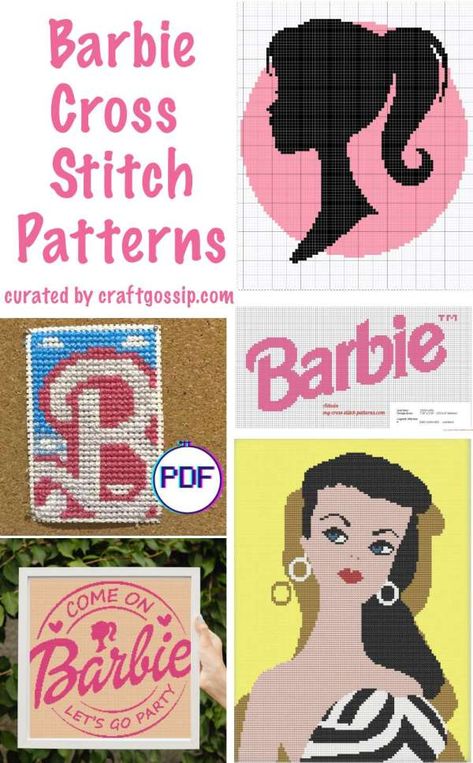 Barbie Cross Stitch Patterns, Barbie Plastic Canvas Patterns Free, Cross Stitch Barbie, Barbie Cross Stitch Pattern, Barbie Cross Stitch, Pink Cross Stitch, Diy Embroidery Projects, Free Cross Stitch Designs, Free Barbie