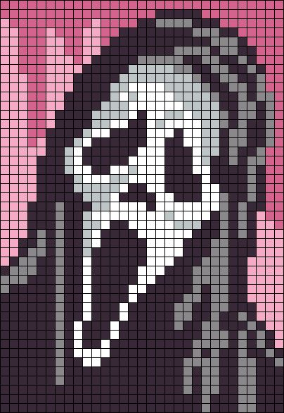 Ghost Face Tapestry Crochet, Megamind Pixel Art, Ghost Face Bracelet Pattern, Ghostface Grid Pattern, Ghost Face Pixel Art Grid, C2c Charts Free, Pixel Art Pattern Monster High, Ghostface Minecraft, Pixel Ghostface
