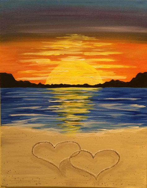 Wine And Canvas, Kunst Inspiration, Seni Cat Air, Ideas Painting, Simple Acrylic Paintings, Paint And Sip, Night Painting, Sunset Painting, Beginner Painting