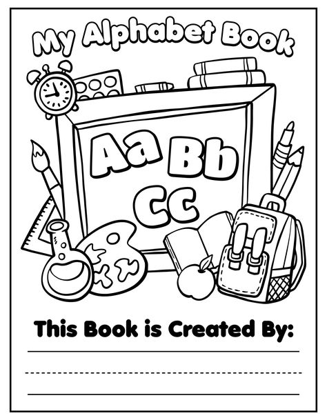 Cover Pages For School Books, Alphabet Cover Page, Abc Cover Page Alphabet Book, Abc Books Preschool Free Printables, Preschool Journal Covers Free Printable, Alphabet Journal Preschool, My Alphabet Book Cover Printable, My Abc Book Cover Printable, Abc Books Preschool