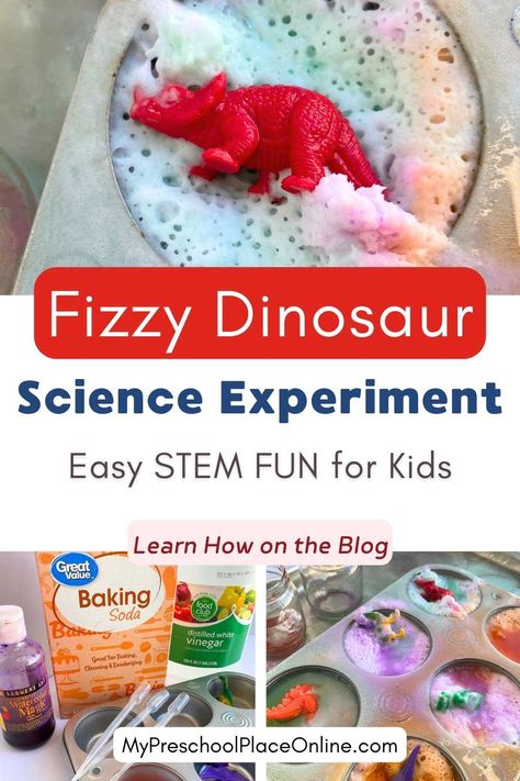 Here's a fun science lesson for young learners, our fizzy dinosaur science experiment for kids! 🦕 Perfect for preschoolers and dino lovers, this simple activity combines science, sensory play, and a little science magic. Need a rainy day activity, try this preschool activity, you likely have all the things you need right at home. Get all the instructions for this easy STEM activity on the blog now. Easy Kids Science Experiments At Home, Ice Age Activities For Kids, Prek Science Activities, Preschool Science Crafts, Dinosaur Stem Activities, Dinosaur Lessons For Preschool, Science Lessons For Preschool, Dino Preschool, Dinosaur Sensory Activities