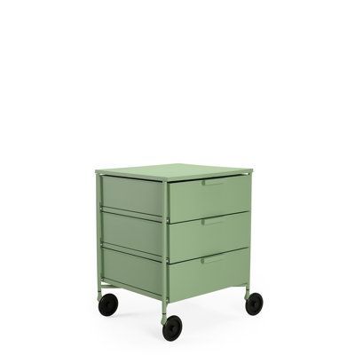 Winner of the Golden Compass in 1994, the Mobil chest of drawers is presented in a matt version. The new edition is made of recycled industrial materials and has the same robust construction and functionality as the original. The basic element of the system is the drawer, alternated with shelves and tops, connected by an aluminium structure. In this new finish, the structure is coloured and the wheels are coloured too, now black instead of grey. This versatile product shouldn’t be restricted to Golden Compass, Drawer Cart, 3 Drawer Storage, The Golden Compass, Antonio Citterio, Plastic Organizer, Stackable Storage, Vertical Storage, Black Wheels