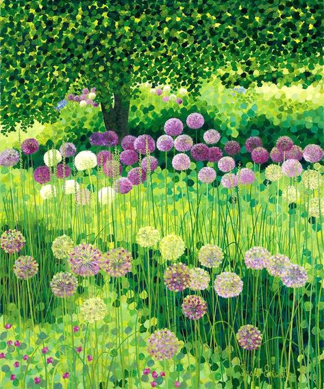 Tattoo Plant, Garden Mural, Nature Art Prints, Garden Painting, Square Art, Naive Art, Flower Field, Tree Art, Limited Edition Prints