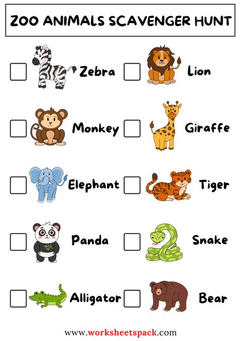 Animal Spotting Challenge: Zoo Animals Scavenger Hunt Printable - worksheetspack Learn About Animals Activities, Zoo Scavenger Hunt Printable Preschool, Free Zoo Printables Preschool, Animal Kingdom Preschool Activities, Animal Theme Games, Free Zoo Animal Printables, Safari Scavenger Hunt Free Printable, Zoo Scavenger Hunt Printable Free, Preschool Safari Crafts