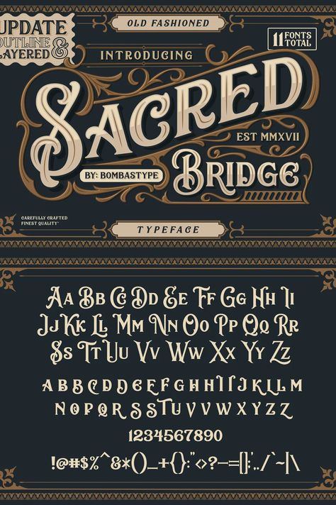 Sacred Bridge + Extras Dramatic Signature Ideas, Old Fashioned Fonts Hand Lettering, Old Fashioned Handwriting, Vintage Lettering Fonts, Old Fonts Vintage, Vintage Typography Alphabet, Vintage Lettering Alphabet, Type Of Fonts, Vintage Fonts Alphabet