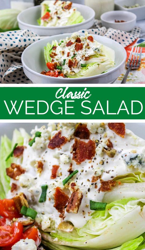 Whip up this Classic Wedge Salad in a matter of 10 minutes to enjoy with your favorite dinner recipe! Couscous, Lettuce Wedges Recipes, Blue Cheese Wedge Salad Recipes, The Wedge Salad, Chopped Wedge Salad Recipes, Salad Wedge Recipes, Best Wedge Salad Recipe, Cabbage Wedge Salad, Chopped Wedge Salad