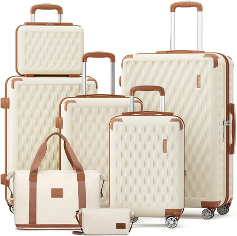 Amazon.com | Melalenia Luggage Sets 5 Piece Suitcase Set,Hard Shell Carry on Luggage Travel Suitcases with Spinner Wheels and TSA Lock, Lightweight Luggage Set for Women,Beige Brown | Luggage Sets Travel Suitcases, Hardside Luggage Sets, Luxury Luggage, Cute Luggage, Hardside Spinner Luggage, Lightweight Luggage, Hardside Luggage, Checked Luggage, Best Luggage