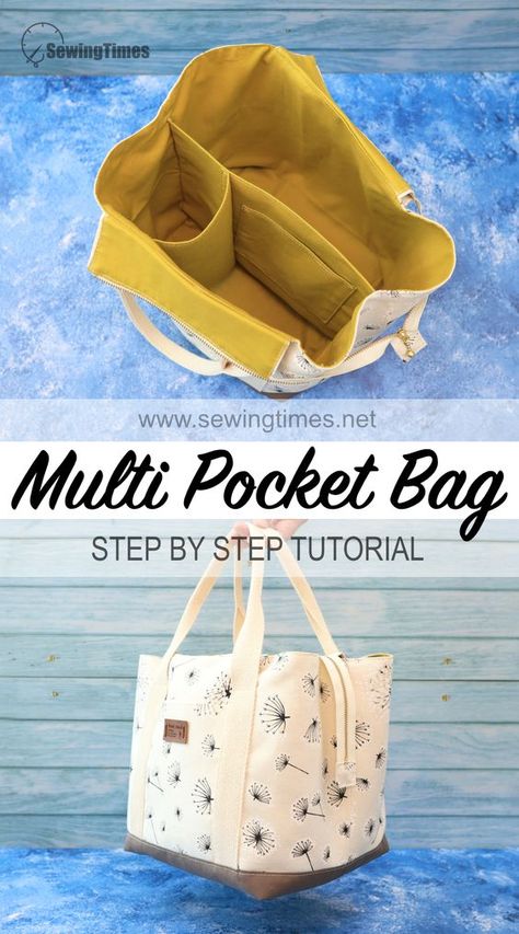 DIY Multi Pocket Tote Bag 🐶 How to make a Diaper Bag with Divider Diy Sac Pochette, Diy Pouch, Sacs Tote Bags, Tote Bag Pattern Free, Birds Fabric, Tutorial Sewing, Sac Diy, Ornaments Homemade, Sewing Machine Projects