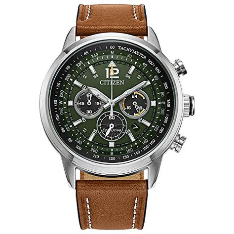 Eco Drive Watches, Brown Leather Strap Watch, Green Watch, Mens Chronograph, Chronograph Watch Men, Citizen Eco, Citizen Watch, Leather Strap Watch, Eco Drive