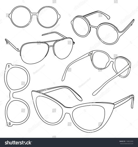 Set of sunglasses. Vector illustration. Different shapes of glasses. Set of outline glasses #Ad , #AFFILIATE, #Vector#sunglasses#Set#illustration Drawings Of Glasses, How To Draw Glasses From The Side, 3d Glasses Illustration, Sunglasses Reference Drawing, Round Glasses Drawing, Drawing Of Glasses, Eye Glasses Tattoo, Eye Glasses Drawing, How To Draw Glasses On A Face