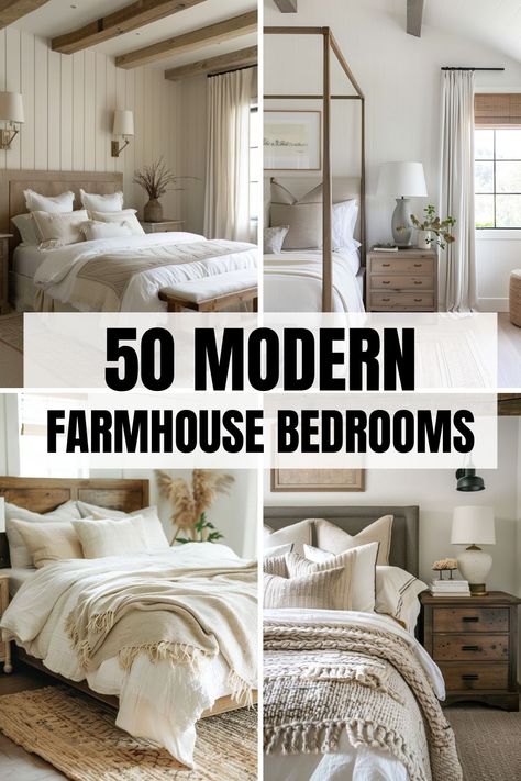 Welcome to the world of cozy and inviting farmhouse style bedrooms! 😍 Discover 50+ unique and stylish ideas that will turn your bedroom into a serene and comfortable haven. Get ready to be inspired and fall in love with every stunning design. Don't forget to save your favorites and share with your friends! 🌾🛋️ Bedroom Inspirations Master Farmhouse, Farmhouse Bedroom Modern, Farmhouse Bedroom Ideas Master Suite, Modern Farmhouse Bedroom Master Suite, Modern Farmhouse Guest Bedroom, Modern Farmhouse Bedrooms, Modern Farmhouse Bedroom Ideas, Farmhouse Chic Bedroom, Farmhouse Old